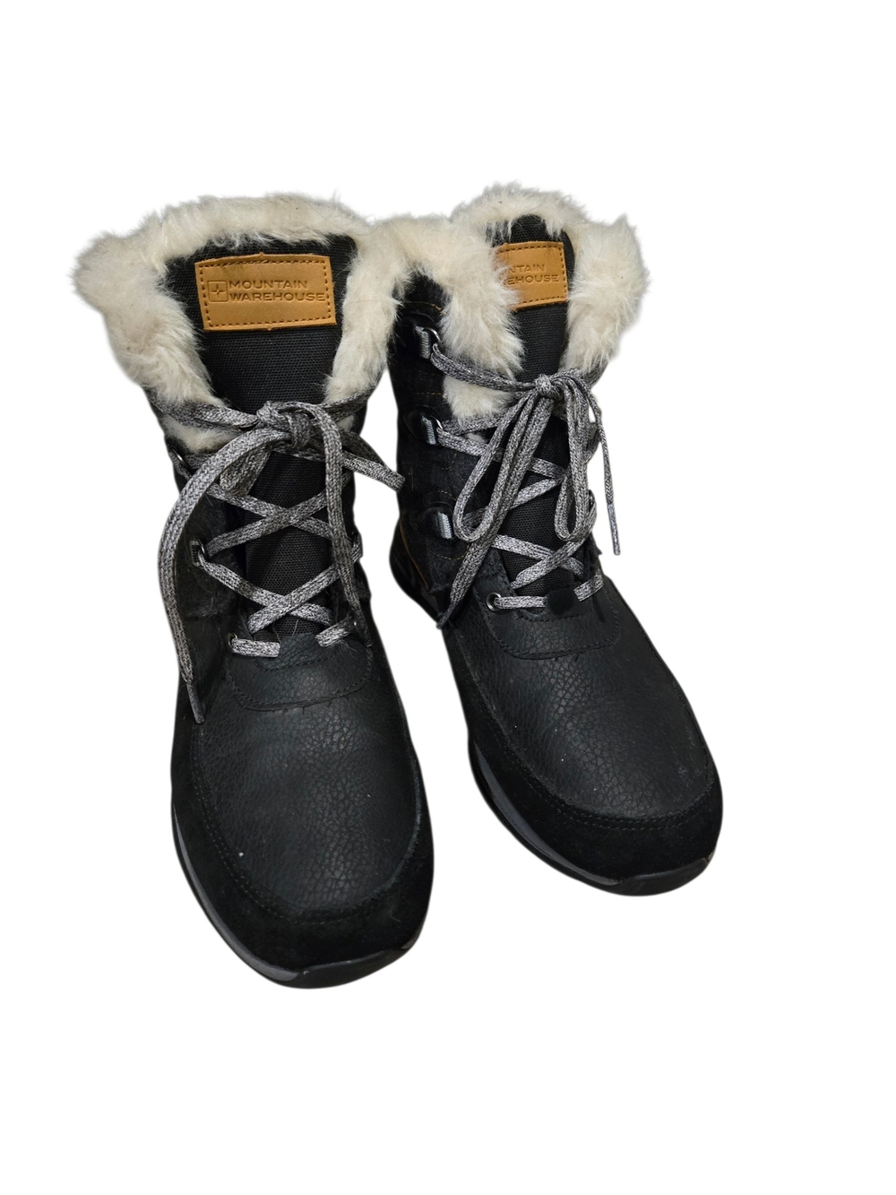 Black Faux-Fur Lace-Up Winter Boots Mountain Warehouse Size 8